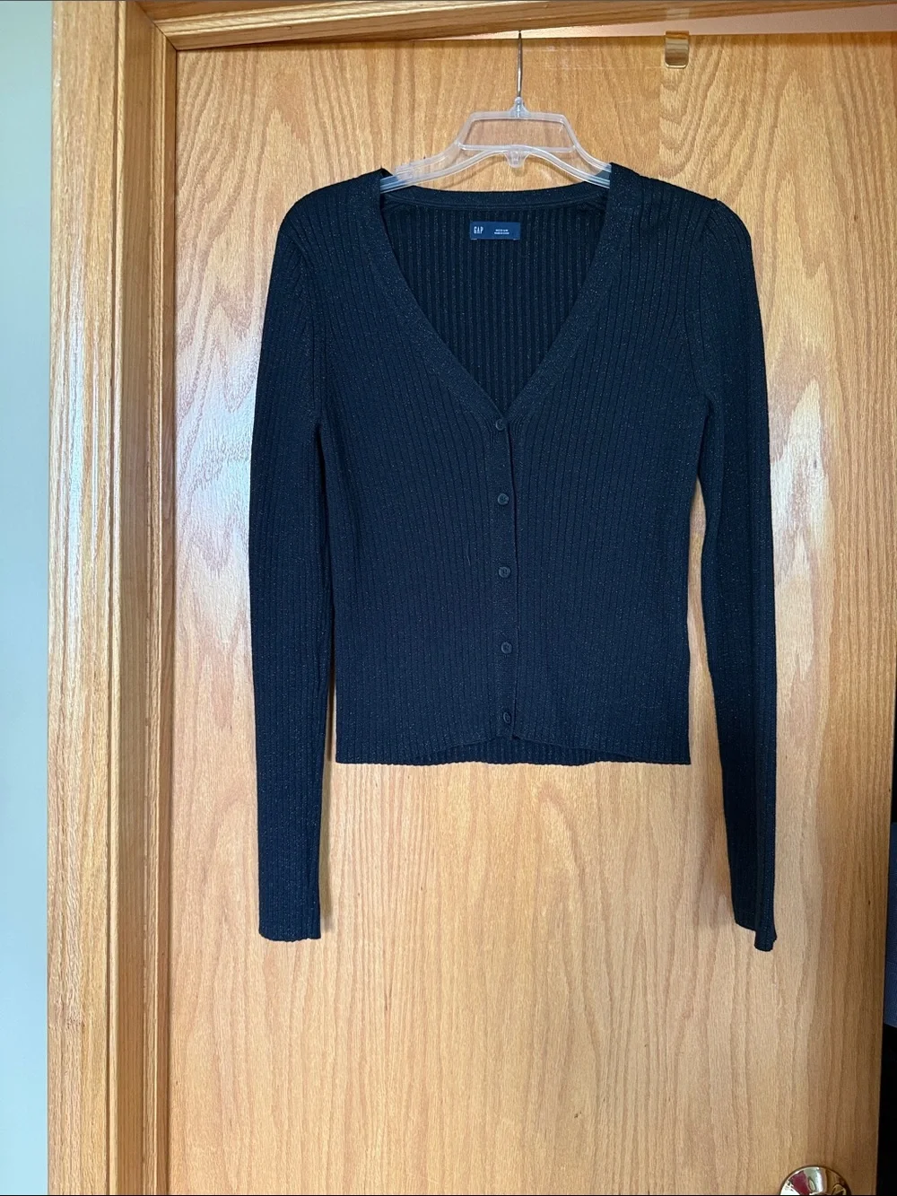 Black Ribbed V‑Neck Button Cardigan - Picture 1 of 4